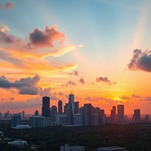 Example of a vibrant landscape photograph capturing the Miami skyline at sunset
