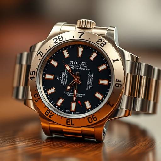 High-resolution product shot of a Rolex watch with intricate details and a blurred background
