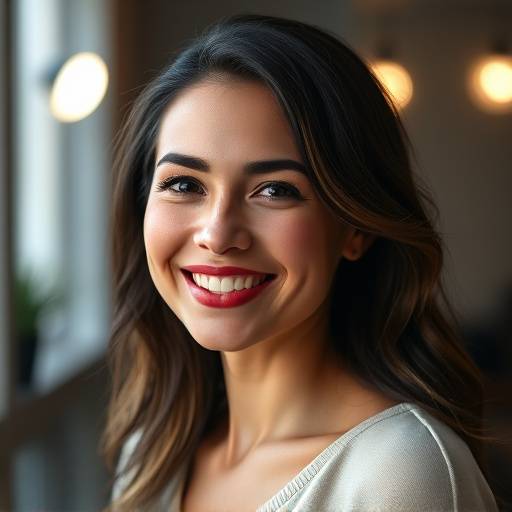 Studio portrait of a smiling woman with professional lighting and a blurred background